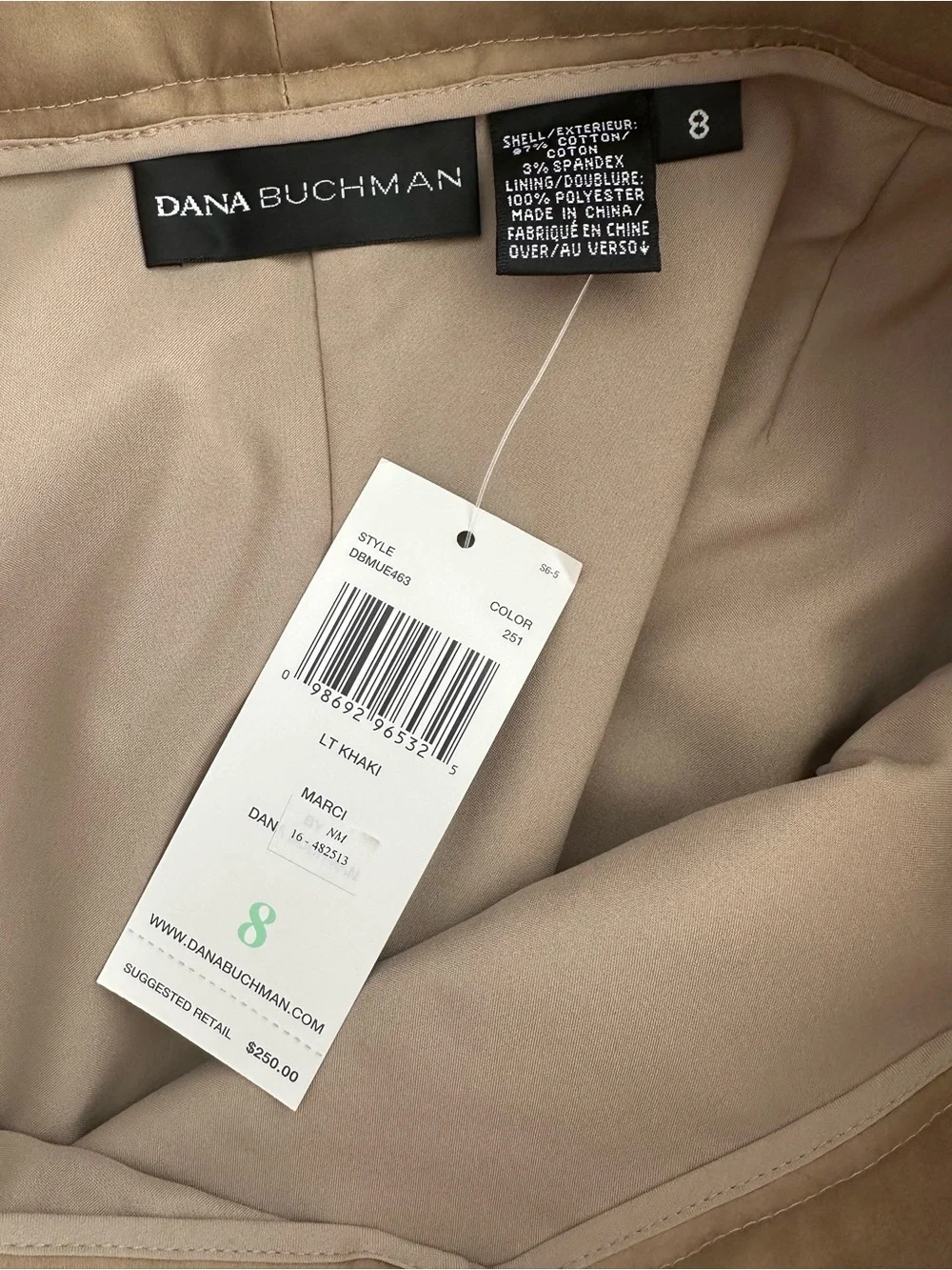 Dana Buchman New With Tags Marci Khaki Pants Lined Size 8